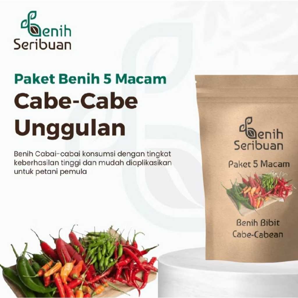 Bibit Sayuran Paket 5 Macam Benih Cabe Cabai Rawit Merah Hijau Putih Keriting Besar Tanaman