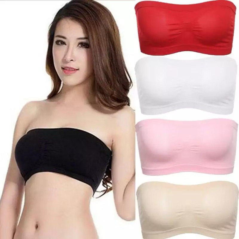Bra Wanita Crop Top Kemben Tanpa Busa BH Import Tanpa Tali Motif Jala Belakang