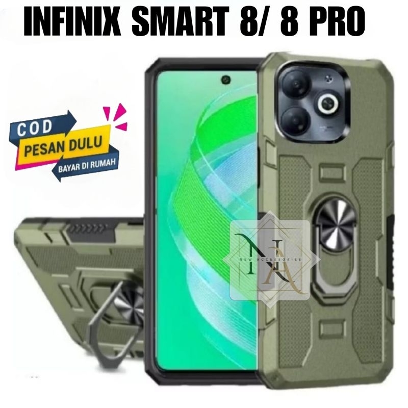 Case Hp Infinix Smart 8/ Smart 8 Pro Hardcase Robot Armor Hit Ring Case Casing Standing Robot