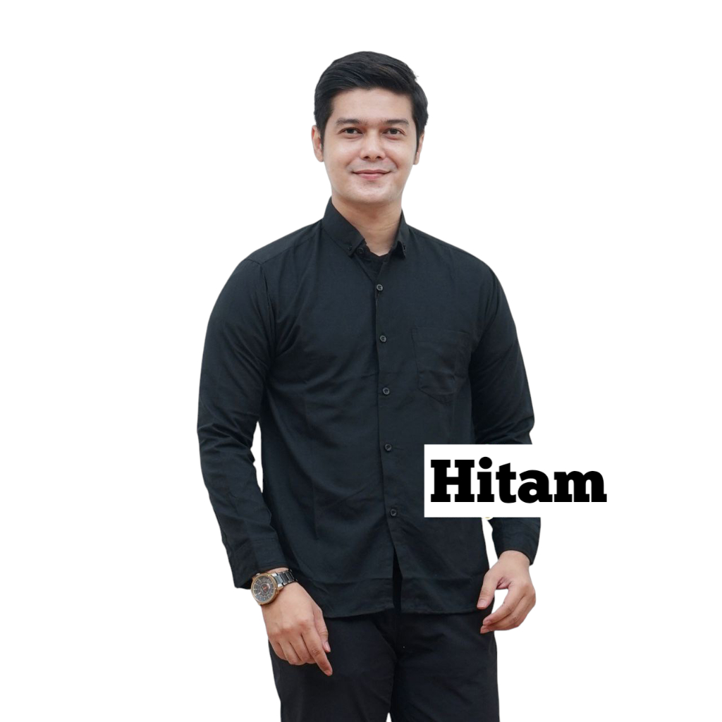 Kemeja Polos Pria Lengan Panjang Kerah Kancing Kecil slimfit