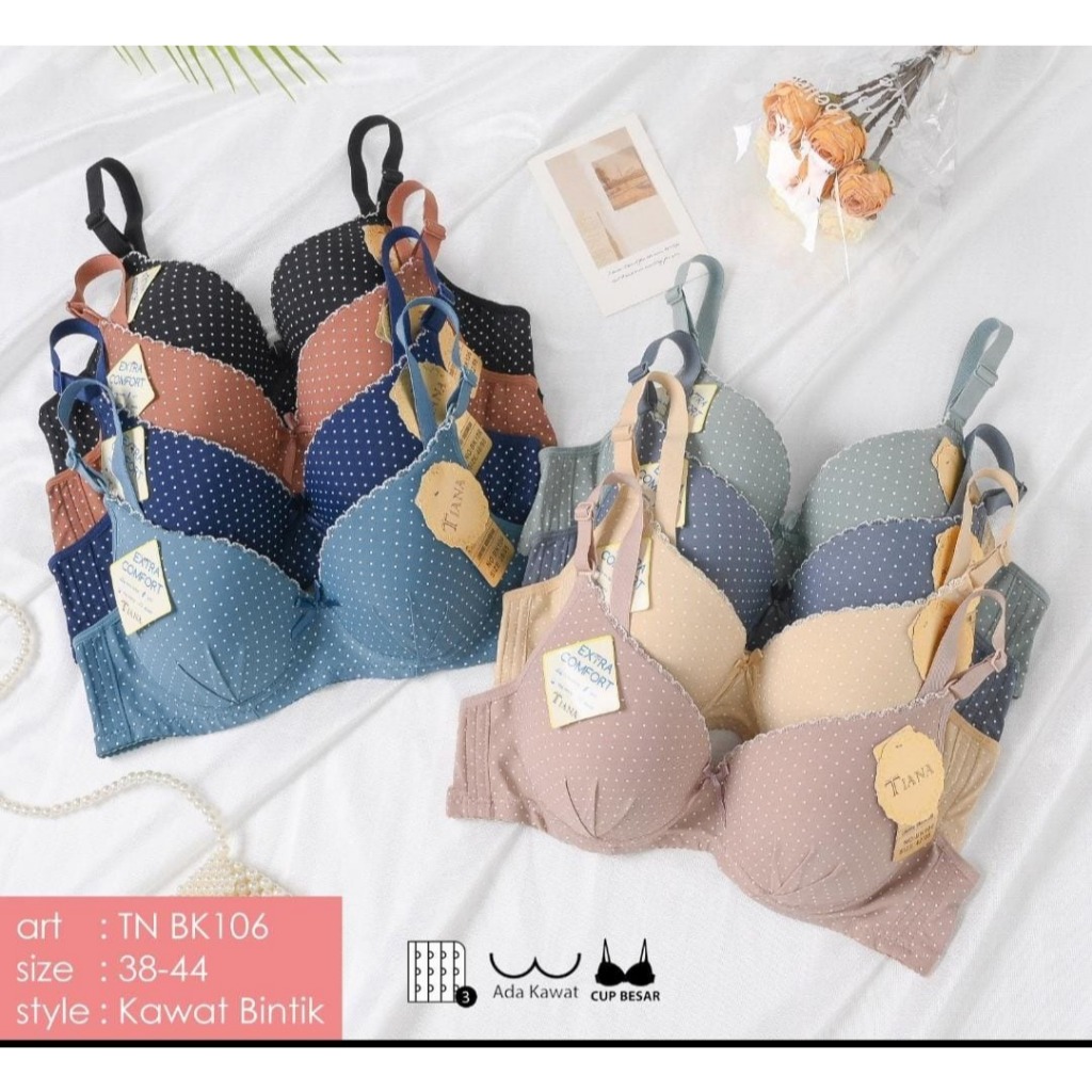 TN BK106 Bra kawat Import Polkadot Busa 3D Cup B-C Kancing 3 Bahan Extra Comfort Lebih Nyaman-Biru