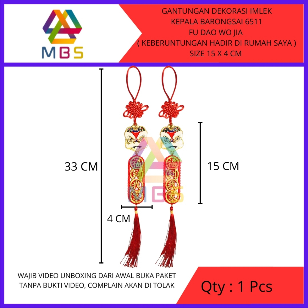 GANTUNGAN DEKORASI IMLEK BARONGSAI 6511 FU DAO WO JIA KEBERUNTUNGAN HADIR DI RUMAH SIZE 15 X 4 CM