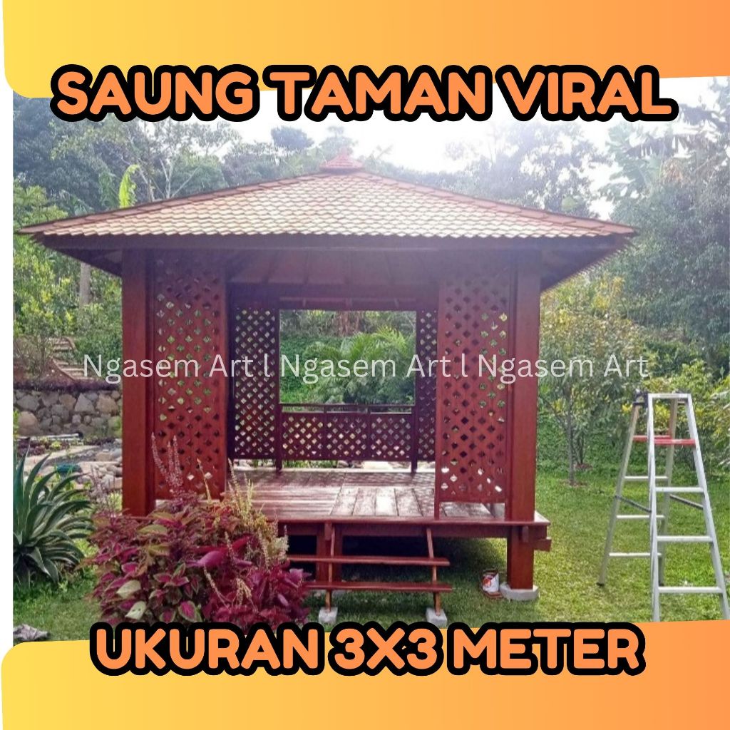 GASEBO SAUNG TAMAN VIRAL l JUAL GAZEBO KAYU MAHONI