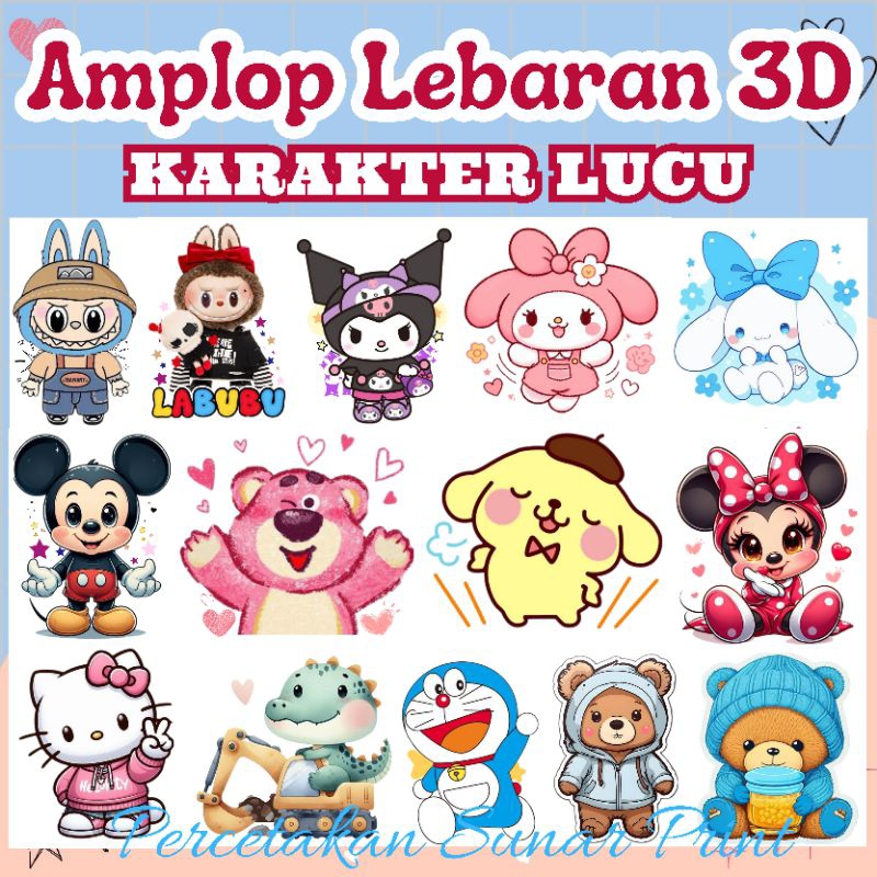 

READY ! 5pcs Amplop Lebaran 3D Viral Karakter Labubu Kuromi dan kawan2