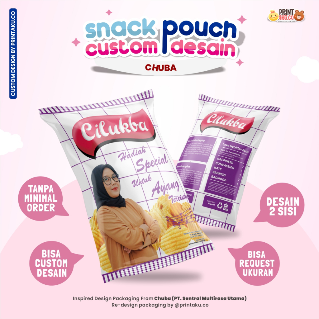 

Bungkus Kado Custom | Snack Custom Foto Teks Bungkus Kado Pouch Jumbo | Series Chuba Snacks