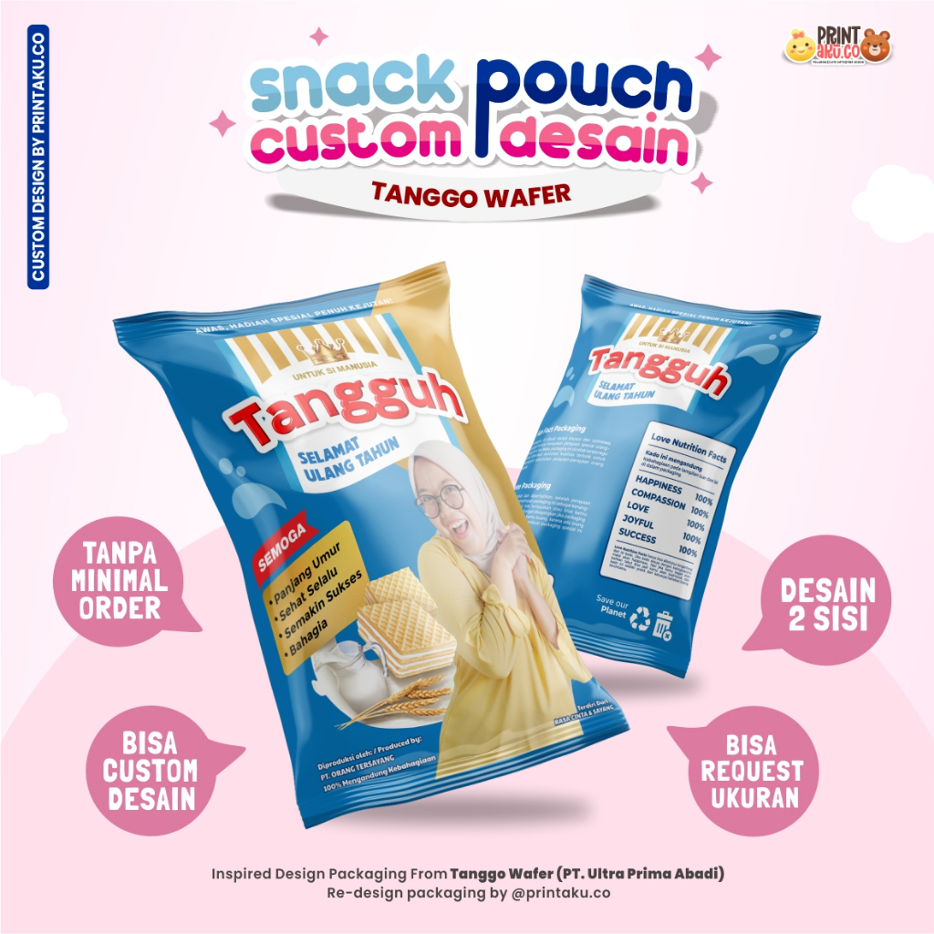 

Bungkus Kado Custom | Snack Custom Foto Teks Bungkus Kado Pouch Jumbo | Series Tanggo Wafer