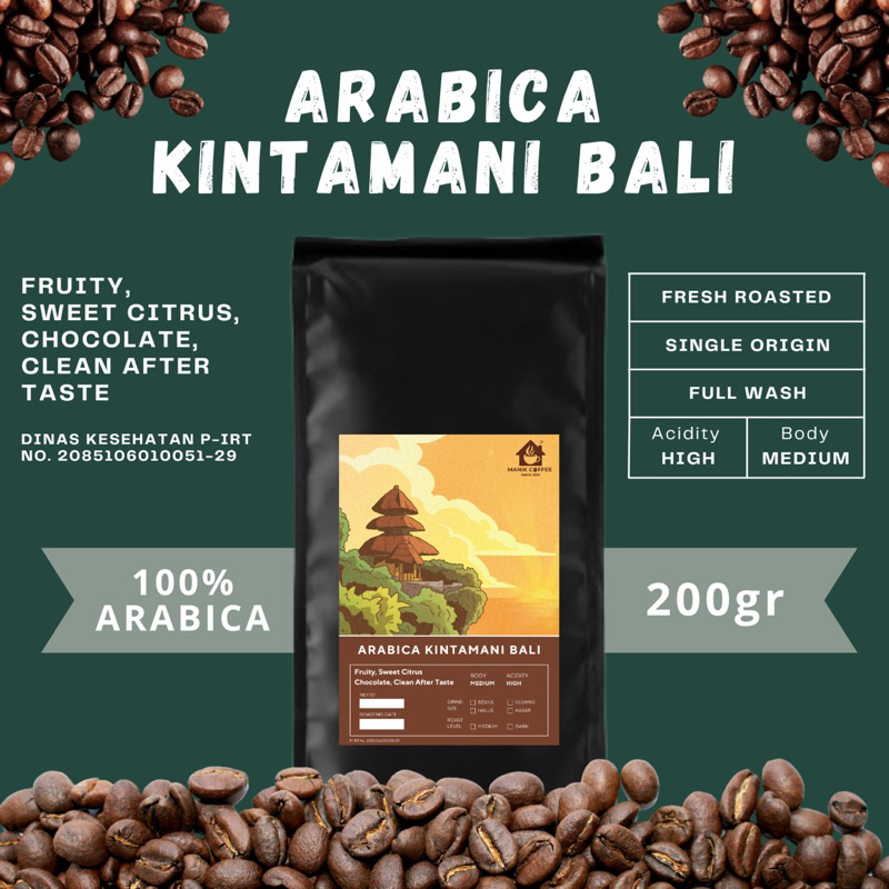 

Biji Kopi dan Bubuk Kopi Arabika Kintamani Bali 200 Gram Roasted Bean Specialty, Oleh Oleh Khas Kintamani Bali