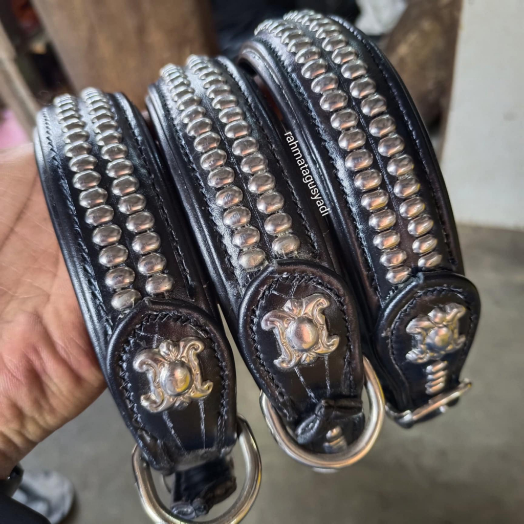 Kalung anjing berburu asli kulit 2 jari uk 35 s/d 40 cm