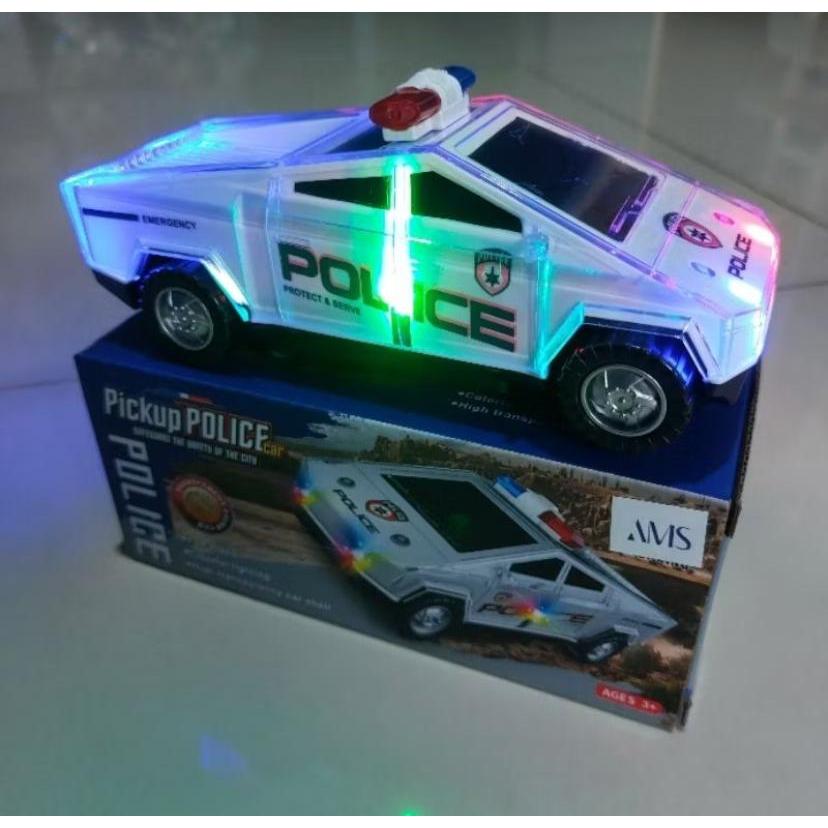 Mainan Anak Mobil Tesla Cyber Truck Polisi Elektrik Sirine