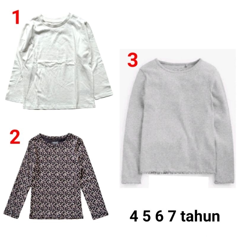 Baju kaos atasan lengan panjang anak perempuan Ext 4 5 6 7 tahun abu putih ungu