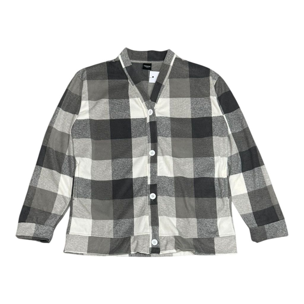 Puddinglane Cardigan Sherpa Flanel Cowok Sweater Tartana