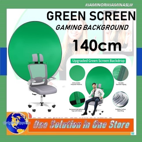 Green Screen Lipat Portable / Backdrop Background Green Screen Kursi Gaming Conference Call