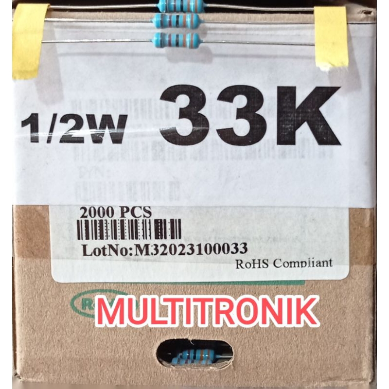 RESISTOR 33K 1/2WATT 1%  RESISTOR 0.5WATT 33K METAL FILM TAIWAN