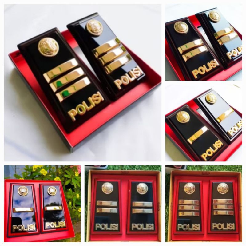 Pangkat PDH Polri Ipda Iptu Akp Model Akrilik Lis Merah dan Coklat
