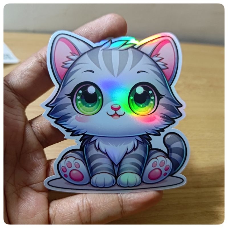 stiker kucing imut lucu helogram, hp, leptop motor