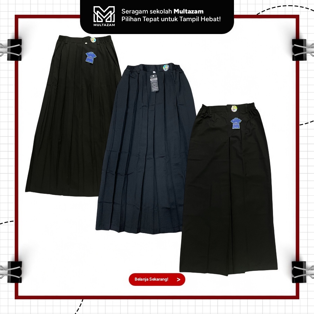 Rok Seragam SMP & SMA Hitam Panjang Rempel DERESA Bahan Famatex