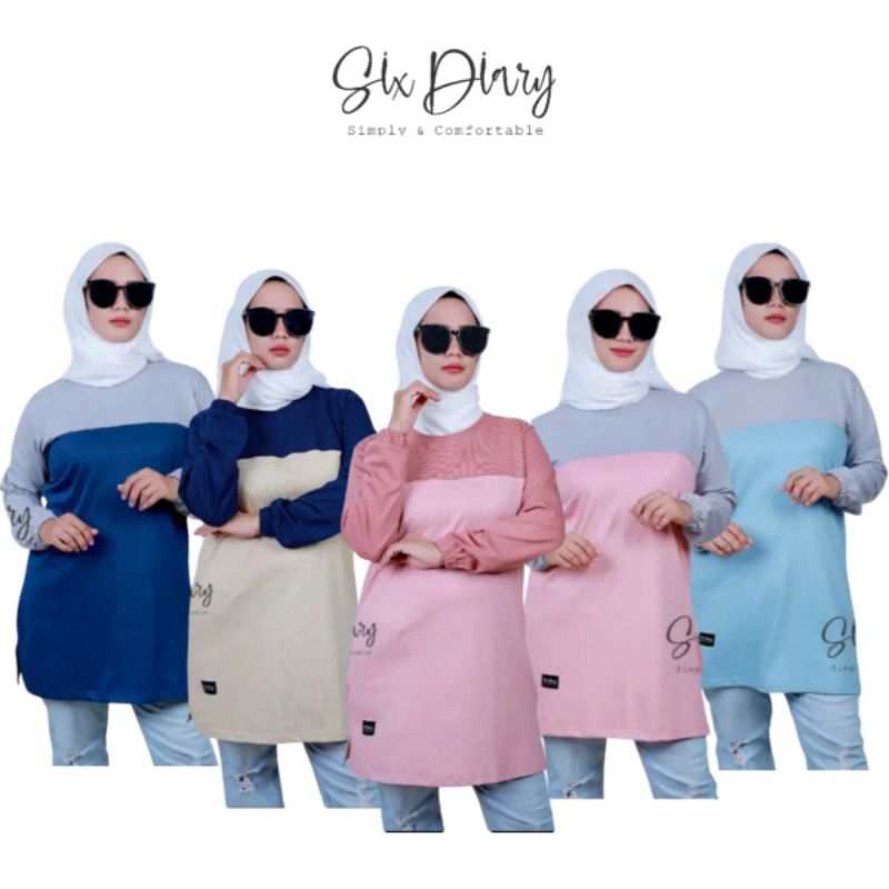 Baju Wanita Terbaru | Fashion Wanita kekinian | Kaos Tunik Warna Kombinasi Six Diary  Original