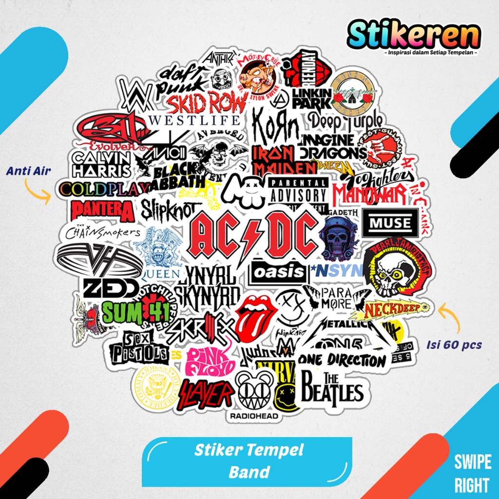 

Stiker Band Keren Paper Vinyl Dekorasi Laptop Koper Tumbler Kulkas DIY