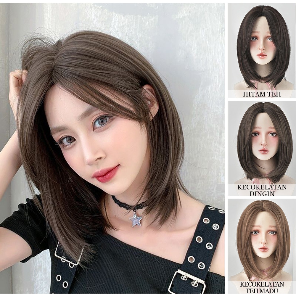Wig Wanita Full Kepala/Wig Sebahu Tanpa Poni/Rambut Palsu Perempuan Panjang/Wig Natural Wanita 40CM/