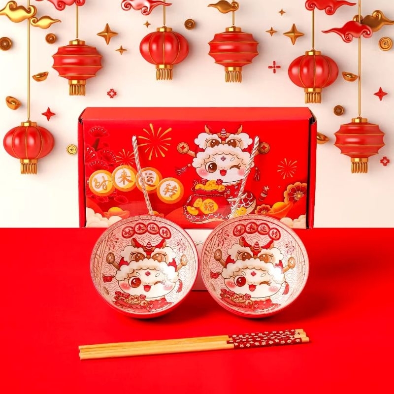 [HAMPERS IMLEK]  Mangkok Keramik Set Imlek / Gift Imlek Premium / Mangkok Edisi  Imlek / Kado Imlek 