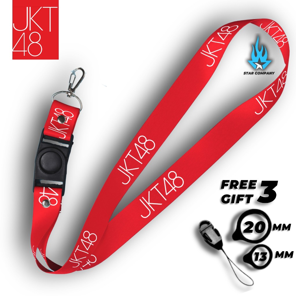 

LANYARD JKT 48 MERAH GANTUNGAN HANDPHONE & TALI ID CARD