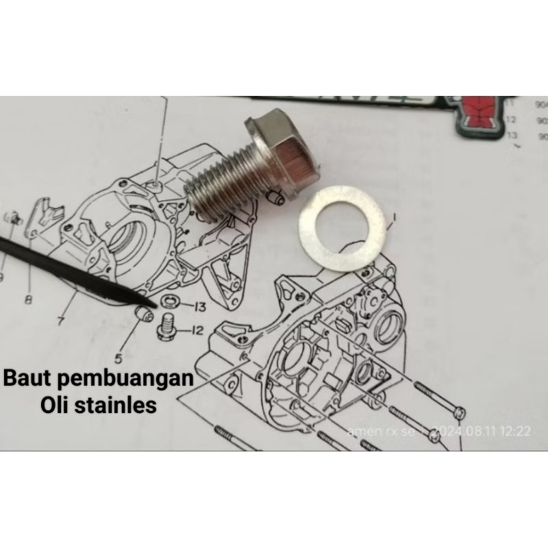 Baut stainless pembuangan oli mesin rxking , rx spesial , rxz ( free ring almunium )