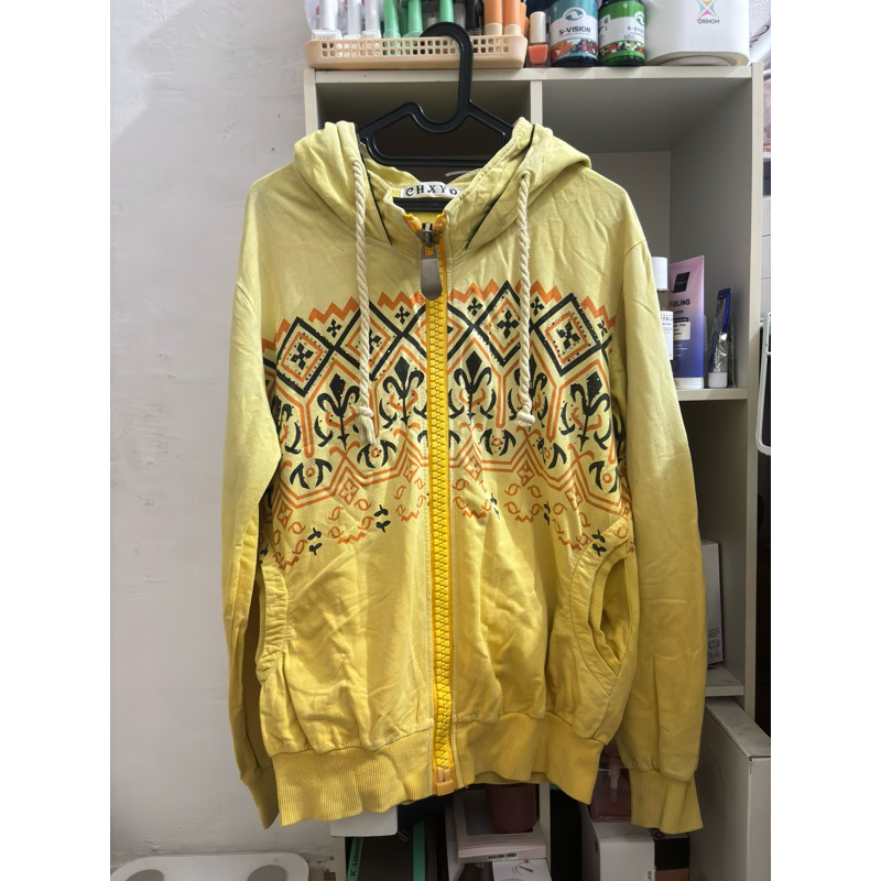 PRELOVED JAKET KUPLUK OVERSIZE KUNING GRADASI RESLETING BESAR