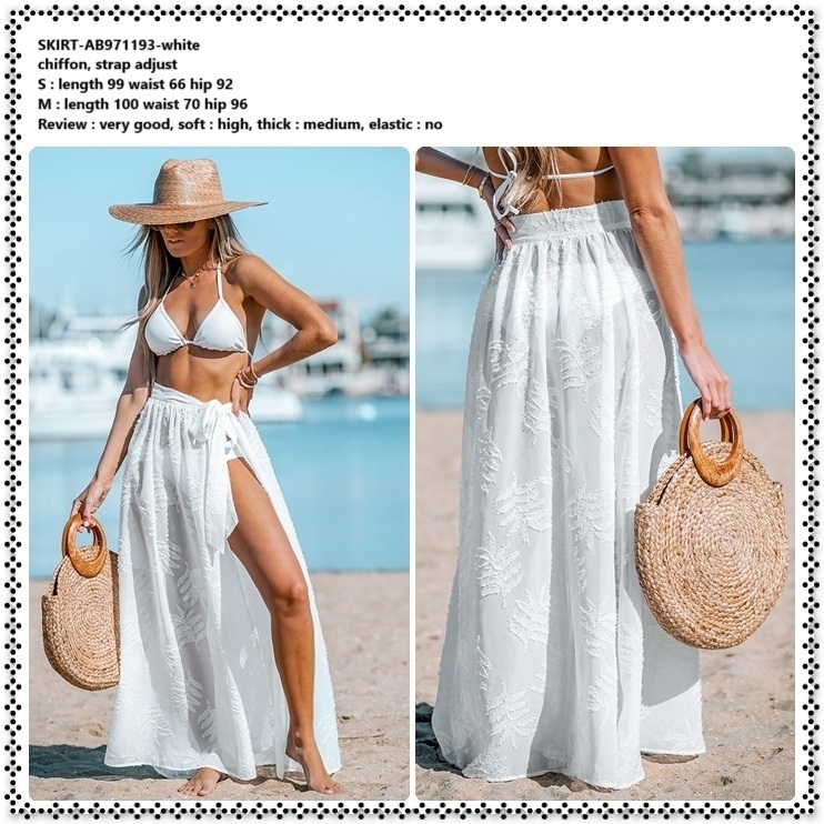 AB971193 Rok Maxi Skirt Panjang Pantai Lilit Ikat Belah Wanita Korea Import Putih Polos White