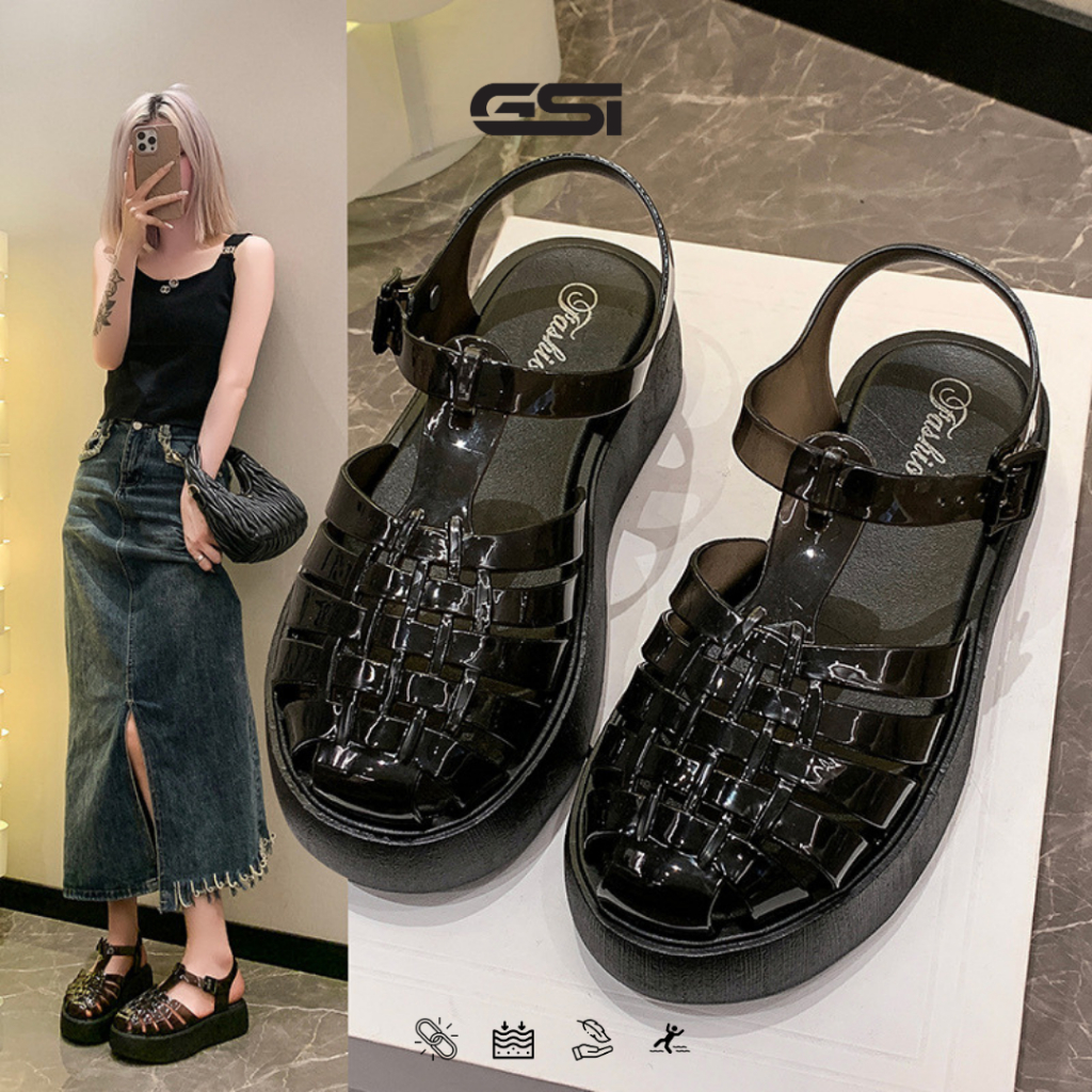 GSI ShoesSepatu Jelly Wanita Sepatu Sandal Platform Wanita Karet Jelly PCU Premium Empuk Elastis dan