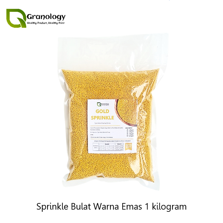 

Sprinkle Bulat warna Emas / Gold Sprinkle / Taburan Kukis Emas (1 kilogram) by Granology