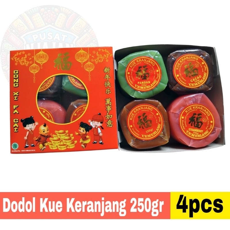 

Dodol Imlek / Kue Kranjang Cemerlang Mix Rasa Pak isi 250gr x 4 pcs Rasa Pandan / Strawberry / Coklat / Karamel