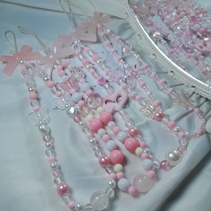 phonestrap pink series aesthetic gantungan hp pita pink lucu