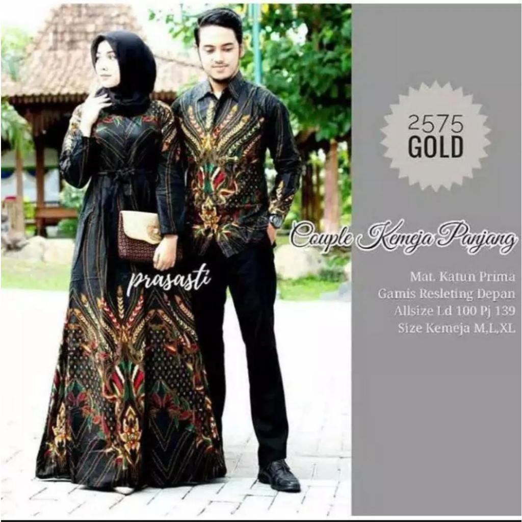 Setelan Batik Kode 2575 Pria Wanita Material Premium Gamis Muslim Full Batik Wanita Simple Elegan Mo