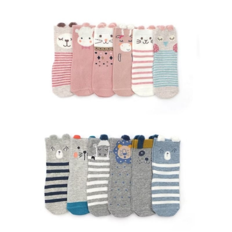 Lafleurkids 6in1 Cartoon Socks Set / Kaos Kaki Anti Slip Anak Unisex / Kaos Kaki Set Anak Perempuan 