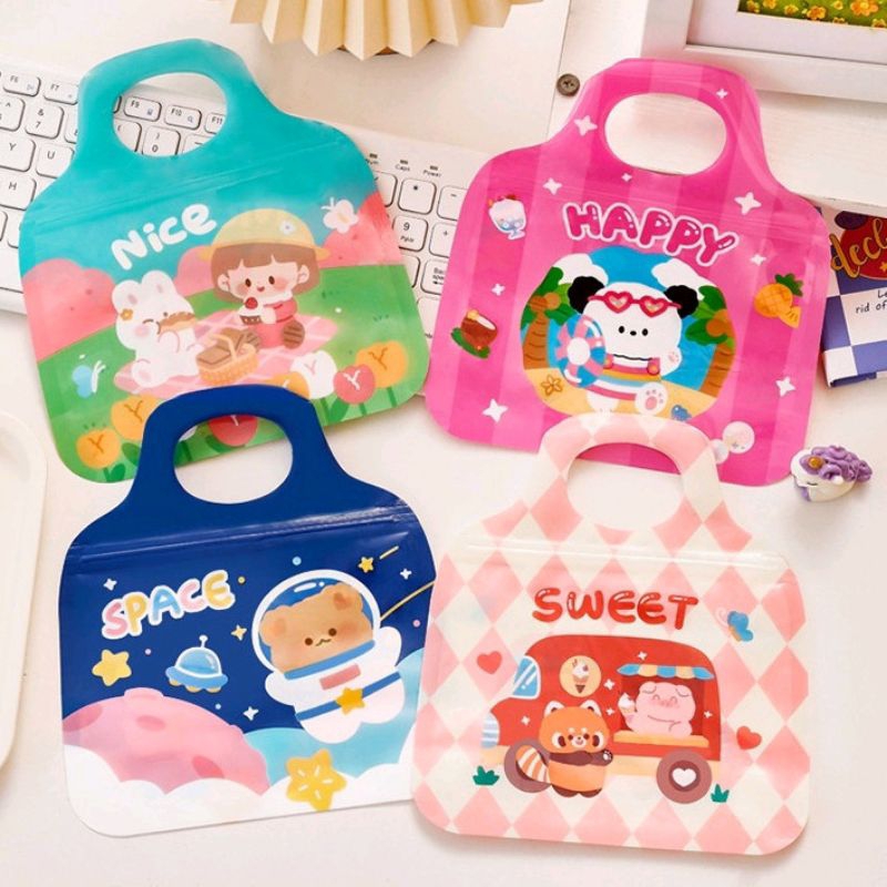 Plastik Ziplock Mini Tas Jinjing Plastic Bag Zipper Karakter Hewan Goodie Bag Permen Biskuit Anti Ai