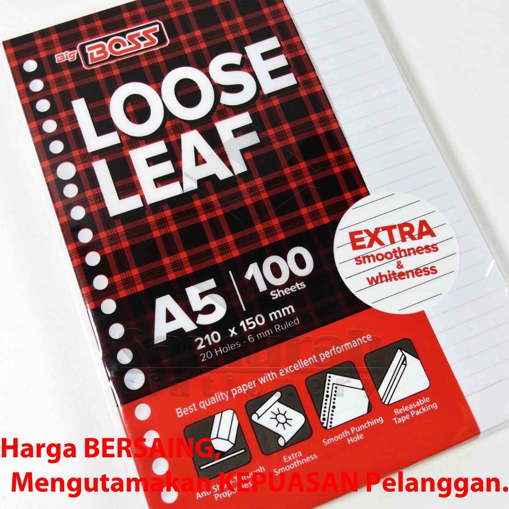 

LOOSE LEAF KERTAS BINDER BIG BOSS UKURAN A5 [ ISI 100 LEMBAR ] / KERTAS BINDER BIG BOSS UKURAN B5 [ ISI 100 LEMBAR ]