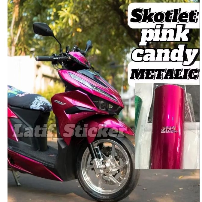 STIKER SKOTLET PINK CANDY METALIK SUPER GLOSSY LENTUR SKOTLET MOTOR PINK GLOSSY CANDY METALIK SCOTLI