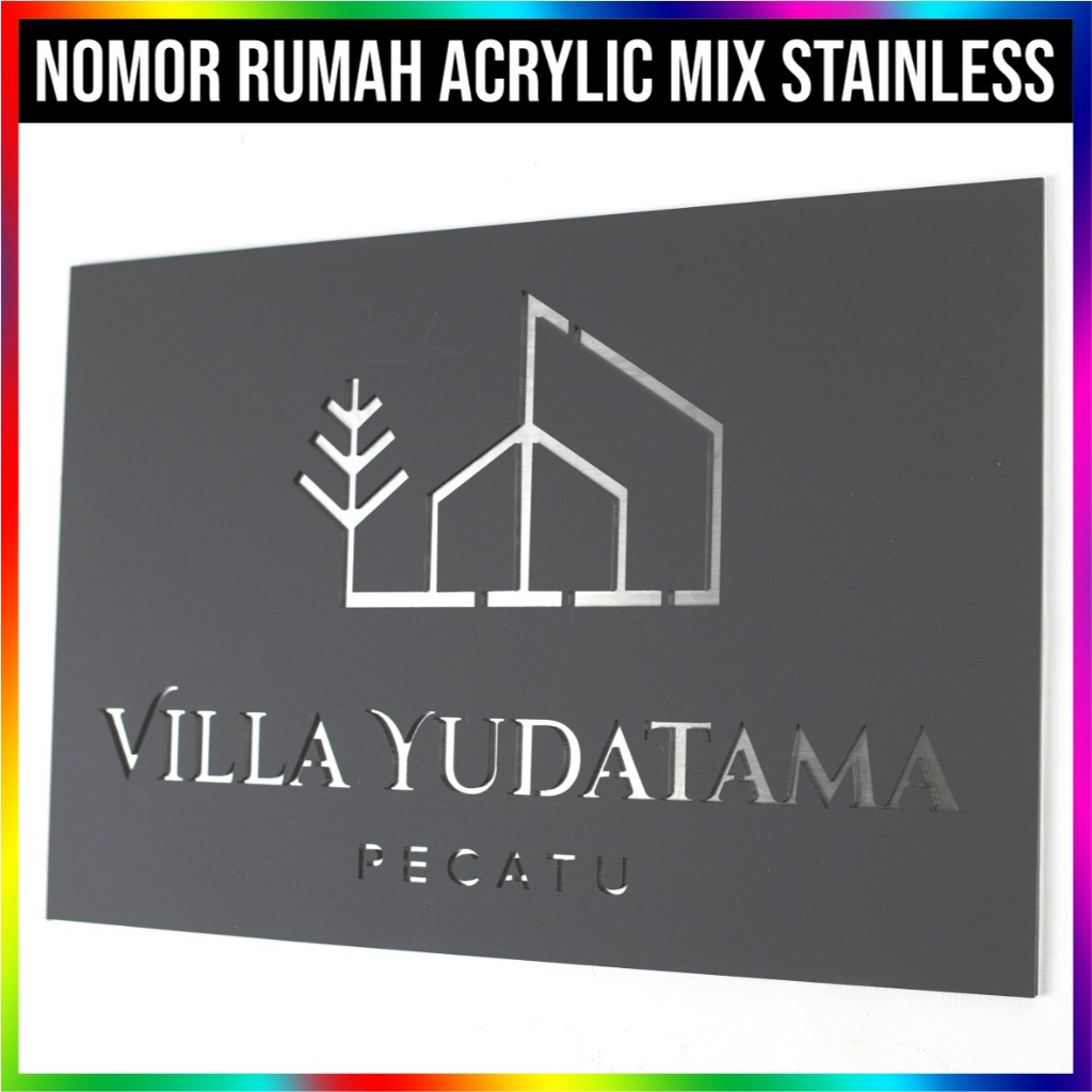 Nomor Rumah Acrylic mix Stainless Modern Minimalis Eksklusif CUSTOM Bebas Murah Cepat
