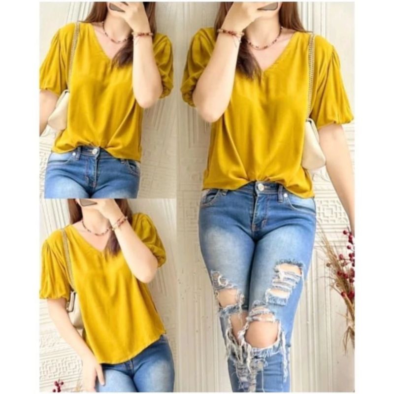 Atasan Wanita Blouse V neck Crinkle Airplow Size L XL XXL Terbaru Murah