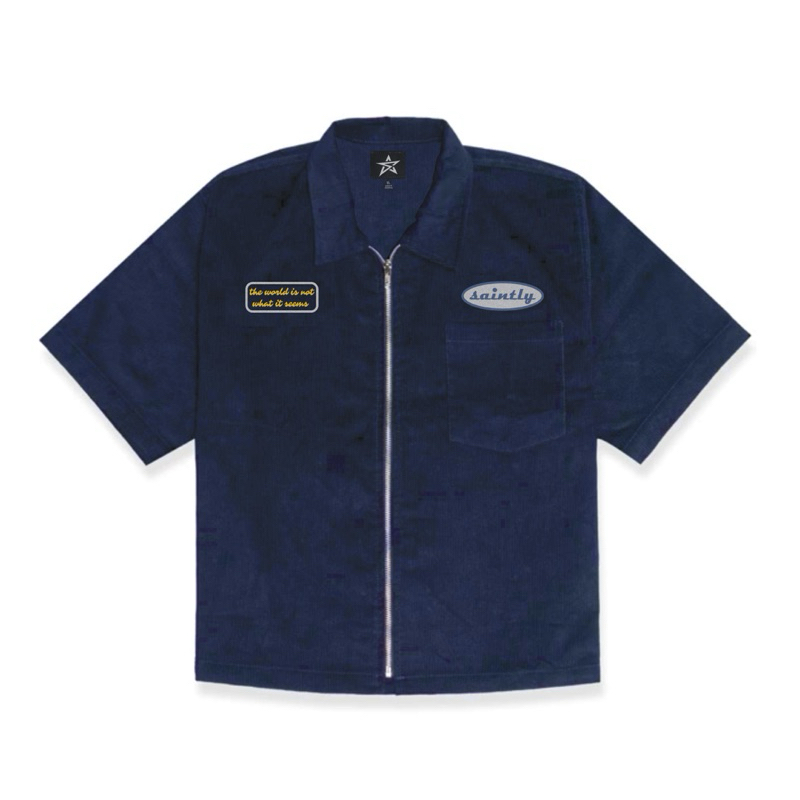 Sai - Wide Work Shirt Corduroy Zipper Boxy Shirt - Boxy Fit