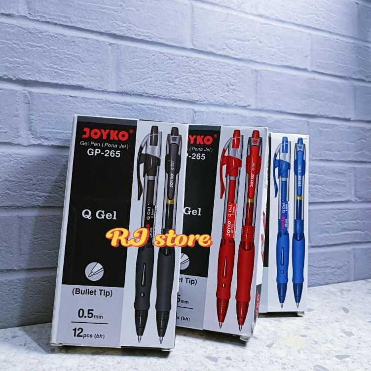 

ISI 12 PCS Gel Pen Pulpen Pena Joyko GP-265 Q Gel 0.5 mm hitam-biru-merah