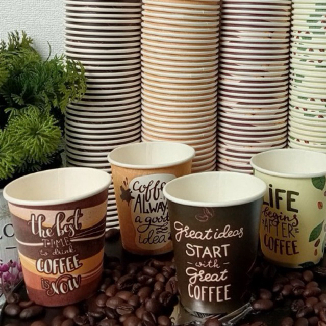 (50pcs) Paper Cup 8 oz Motif / cup panas coffee / paper cup kopi