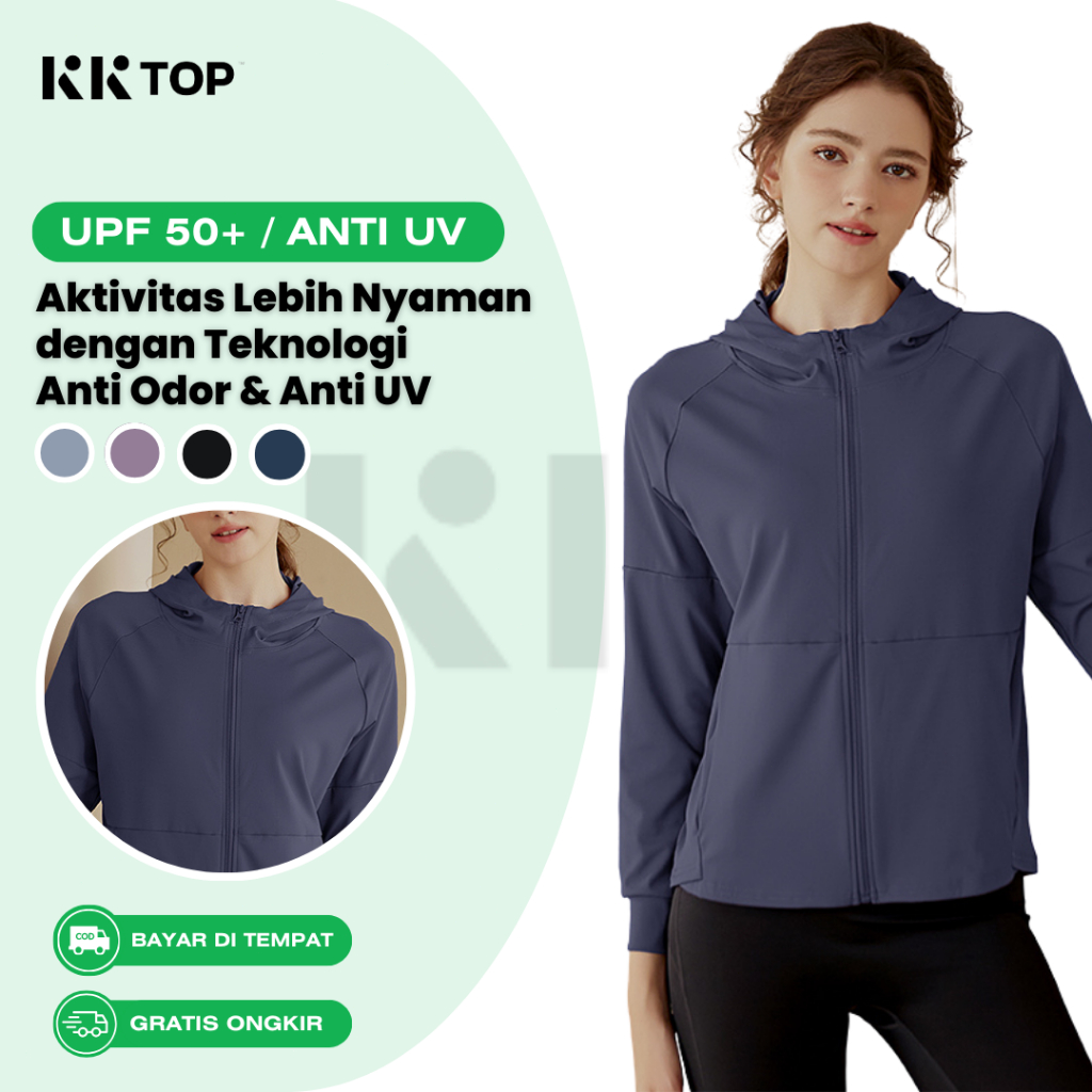 KKTOP Jaket Olahraga Wanita Jaket Anti UV UPF 50+ Baju Gym Atasan Olahraga Yoga Cepat Kering (J007)