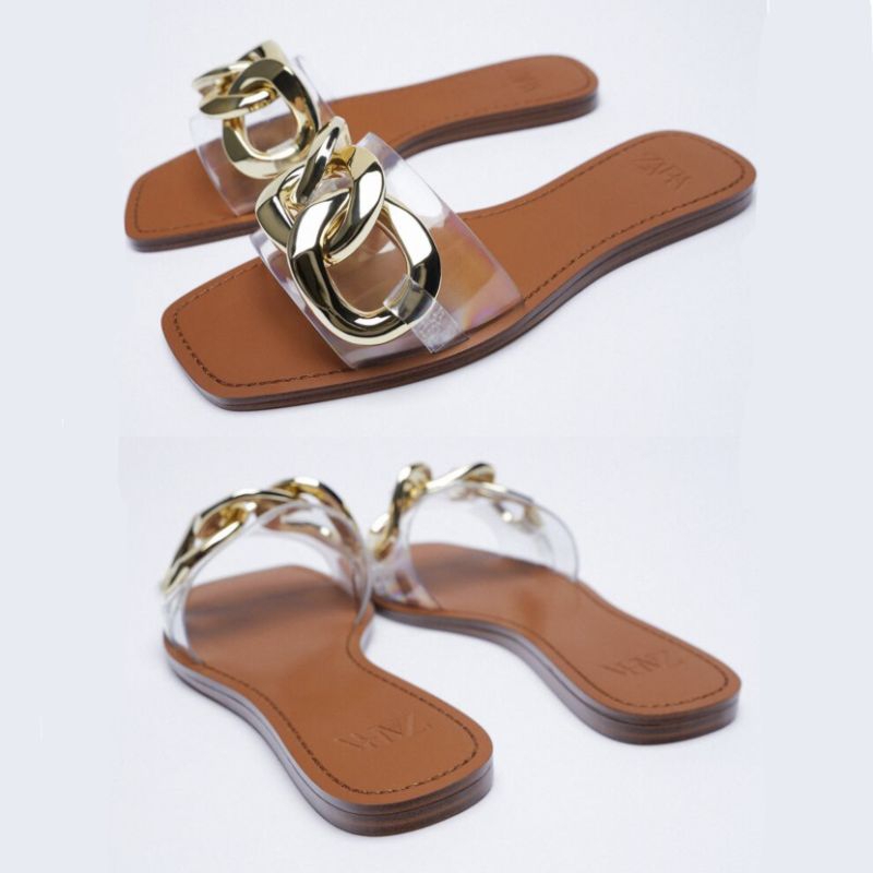 Sandal ZARA Chain Transparan Flat Shoes
