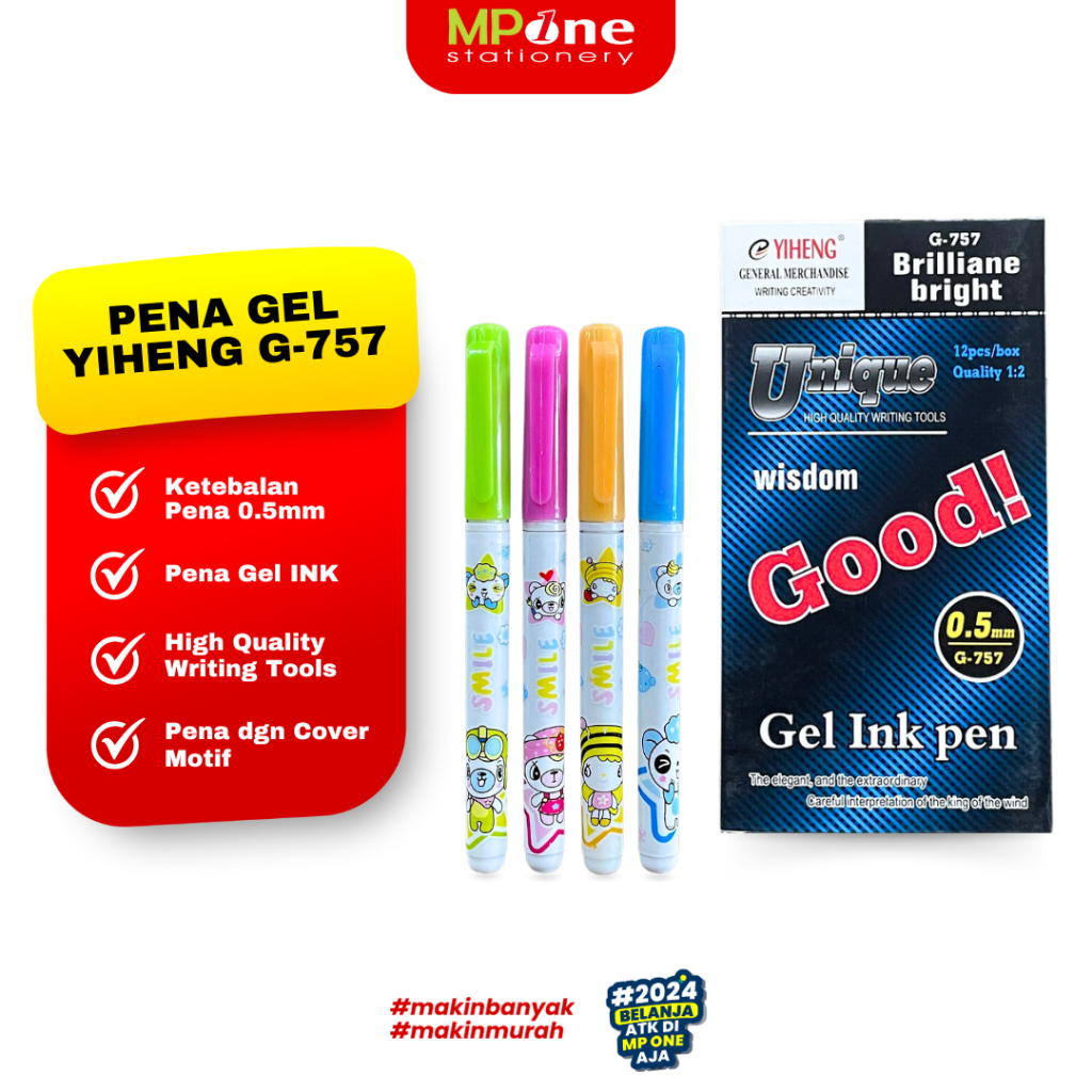 

(1 KOTAK) Yiheng Pena Gel Cover Motif Lucu G-757 / Pulpen Gel Ink Tinta Hitam 0.5mm YIHENG