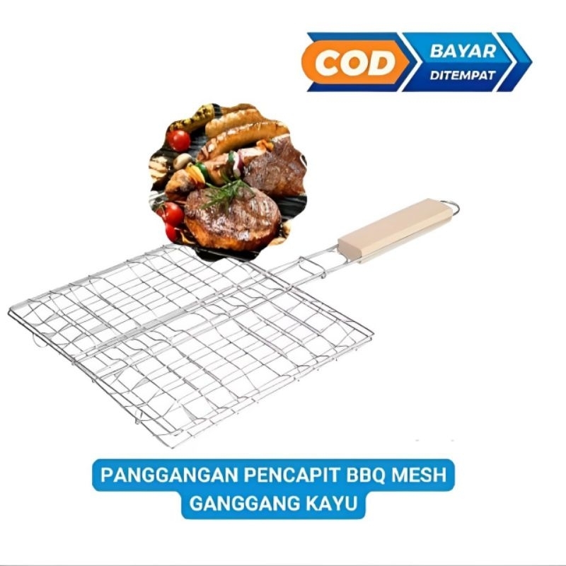 PANGGANGAN JEPIT GAGANG KAYU / Panggangan Stainless / Panggangan Capit / Alat Panggang Jepitan
