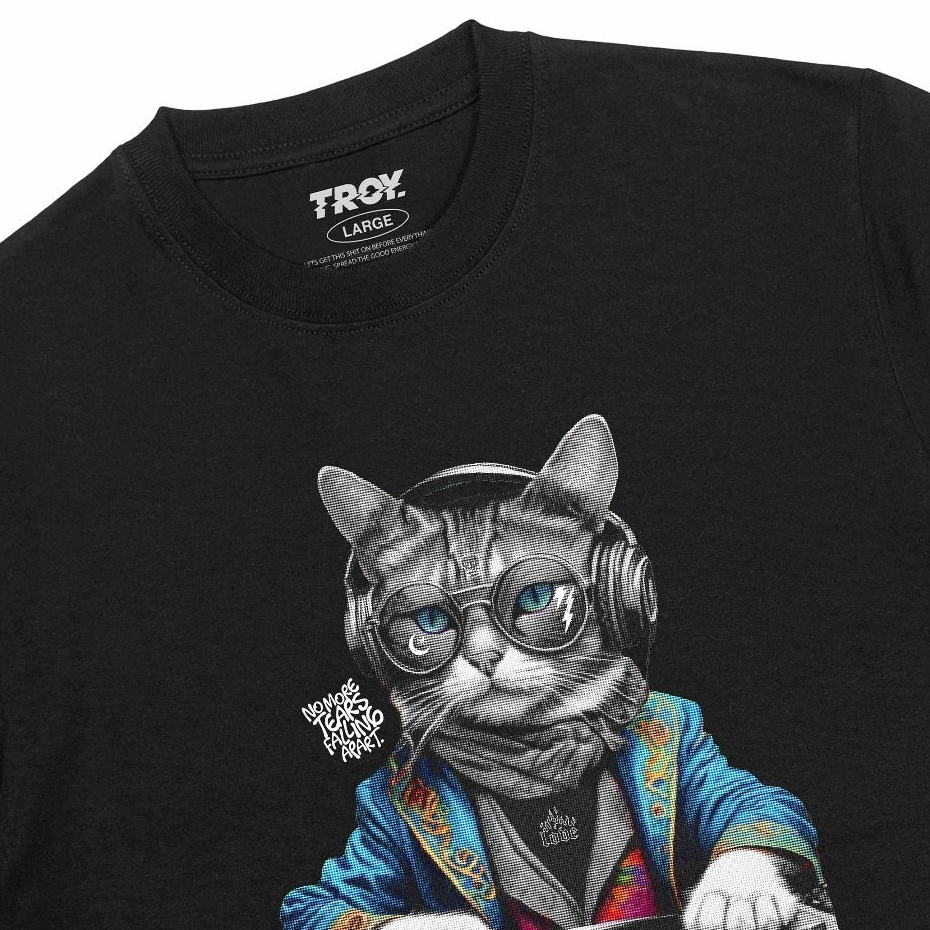 Troy Company Tshirt Black Cat DJ - Kaos Pria Lengan Pendek Hitam MT 2425