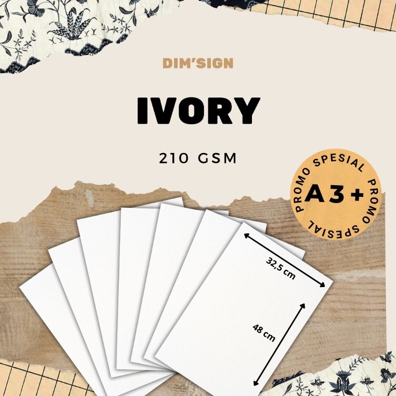 

kertas ivory 210gsm, 230gsm, 250gsm, 300gsm, 350gsm,400gsm ukuran A3+ 32,5cm × 48cm ( 1 pack isi 40 lembar )