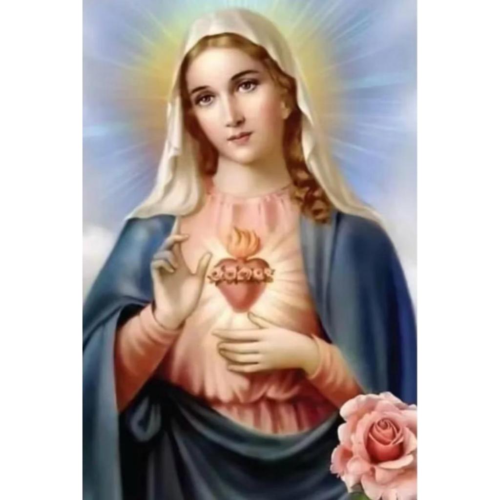 LUKISAN FULL DIAMOND 5D PAINTING (DIY) BUNDA MARIA DAN BUNGA 30X40cm (PxT)