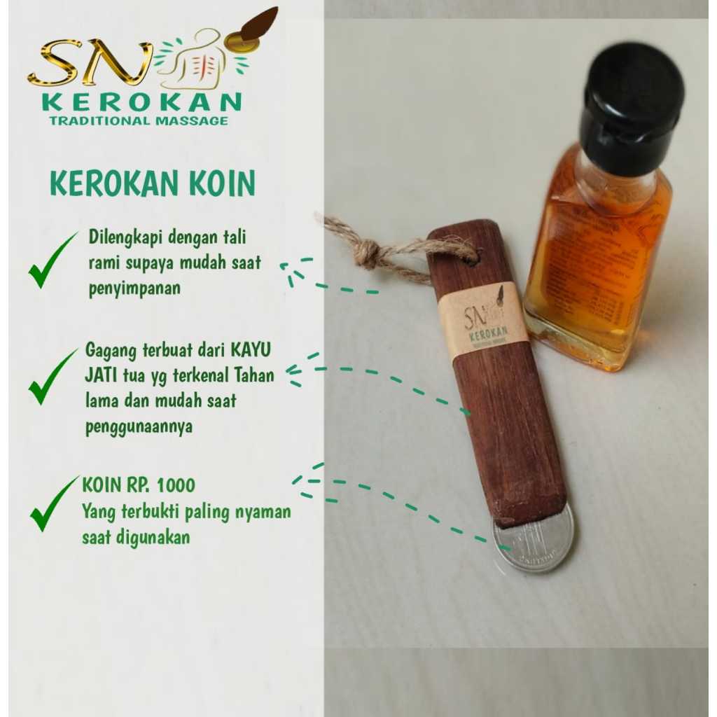 Alat Kerokan Badan Koin Uang Rp.1000 Jadul Logam Kerikan Punggung Masuk Angin Kerok Pegangan Kayu Ja